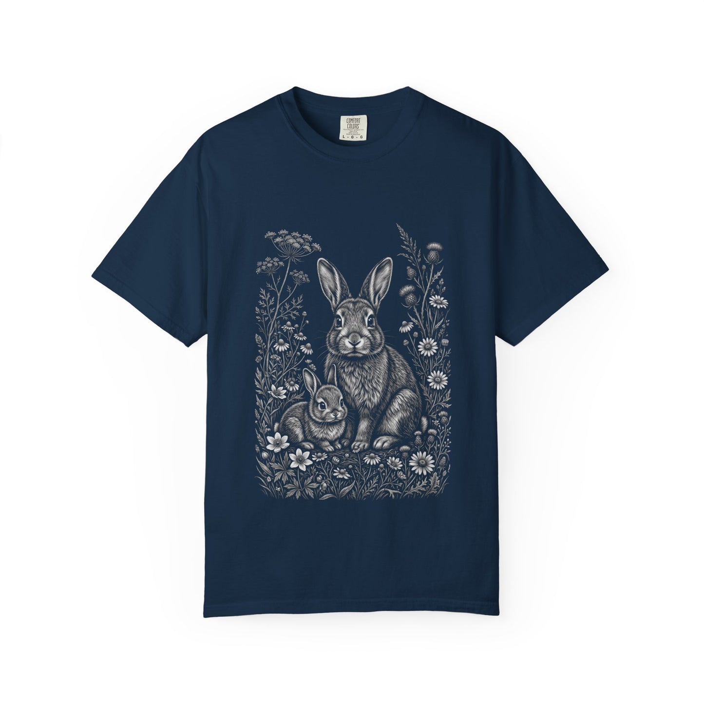 Cottagecore Bunny T-Shirt – Mama & Baby Rabbit Graphic Tee on Comfort Colors for Animal Lovers