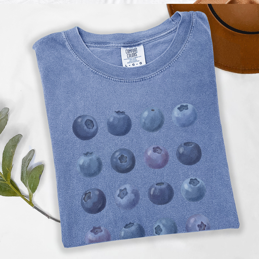 Cottagecore Blueberry T-Shirt – Vintage Fruit Grid Graphic Tee on Comfort Colors for Gardeners
