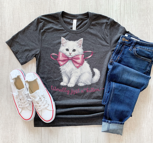 Coquette Kitten T-Shirt – Cute Bow Cat Aesthetic Graphic Tee on Bella Canvas for Cat Lovers