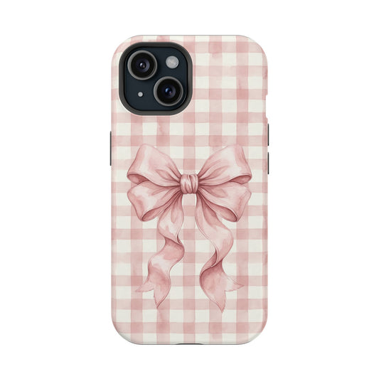 Coquette Bow Phone Case – Pink Gingham Ribbon Aesthetic Case for iPhone & Samsung Galaxy