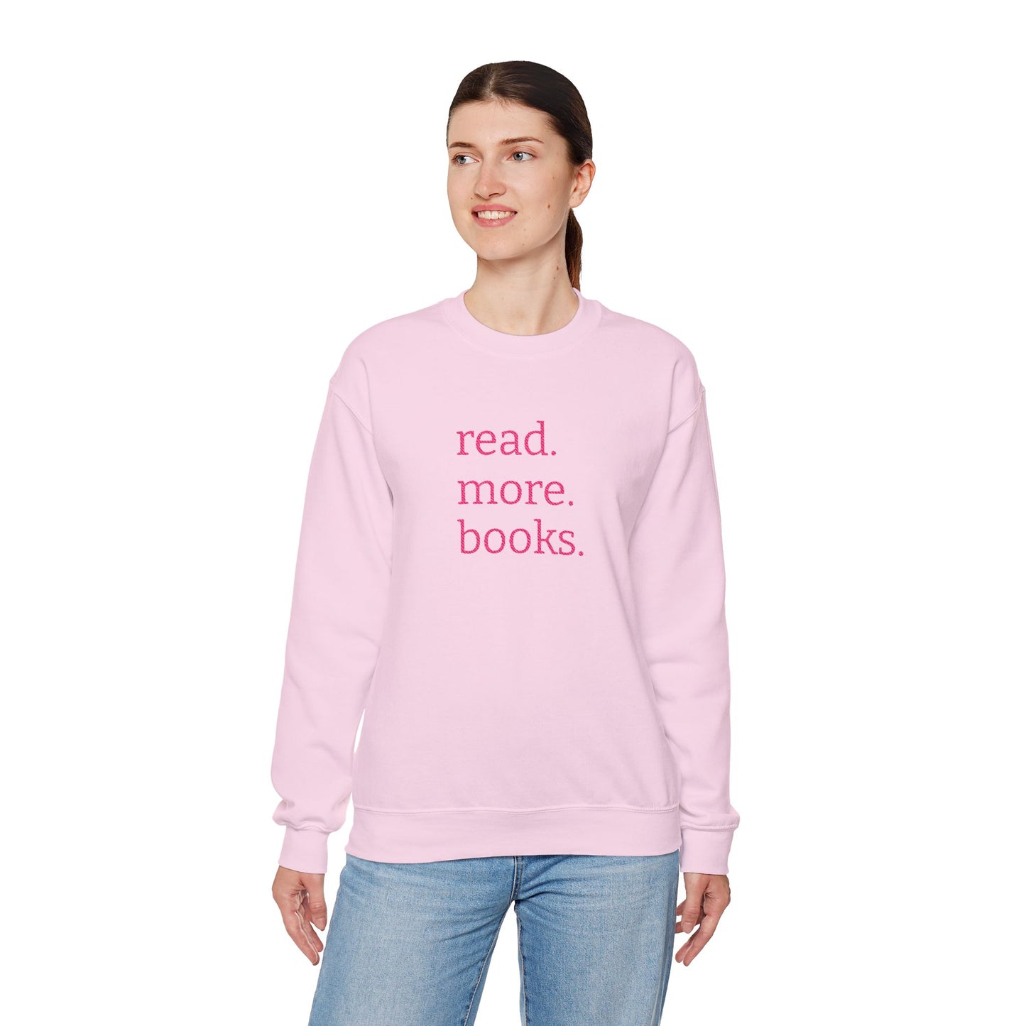 Read More Books Embroidered Sweatshirt – Pink Crewneck with Dark Pink Stitching