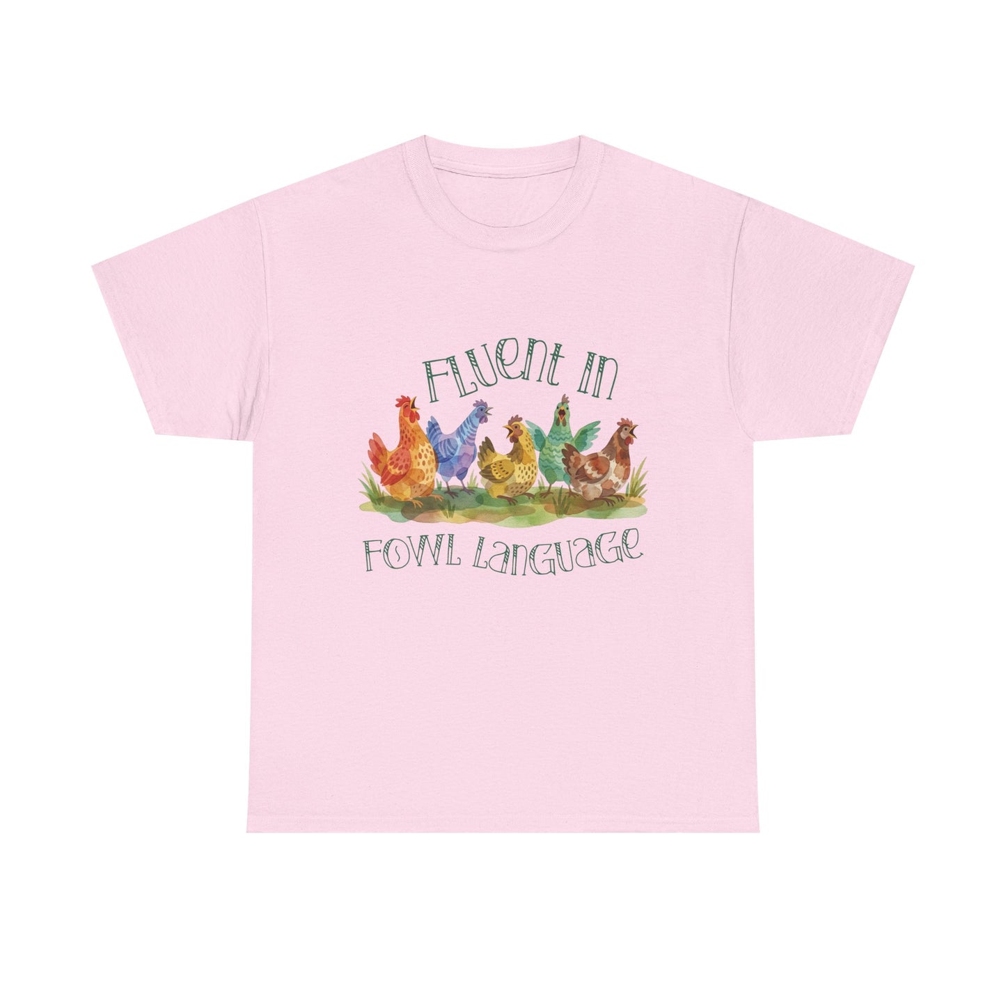 Funny Chicken T-Shirt – “Fluent in Fowl Language” Cottagecore Watercolor Hen Graphic Tee on Gildan