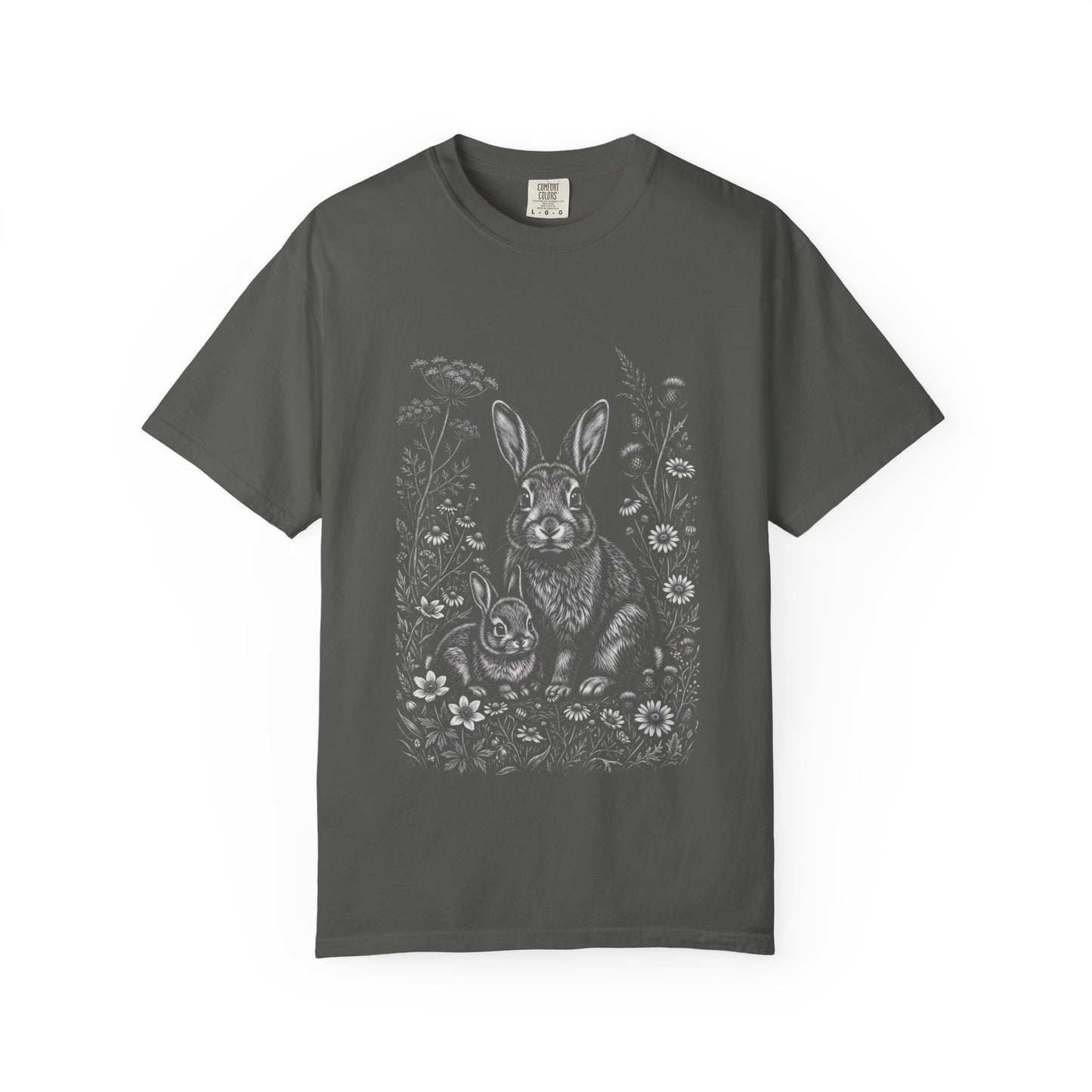 Cottagecore Bunny T-Shirt – Mama & Baby Rabbit Graphic Tee on Comfort Colors for Animal Lovers