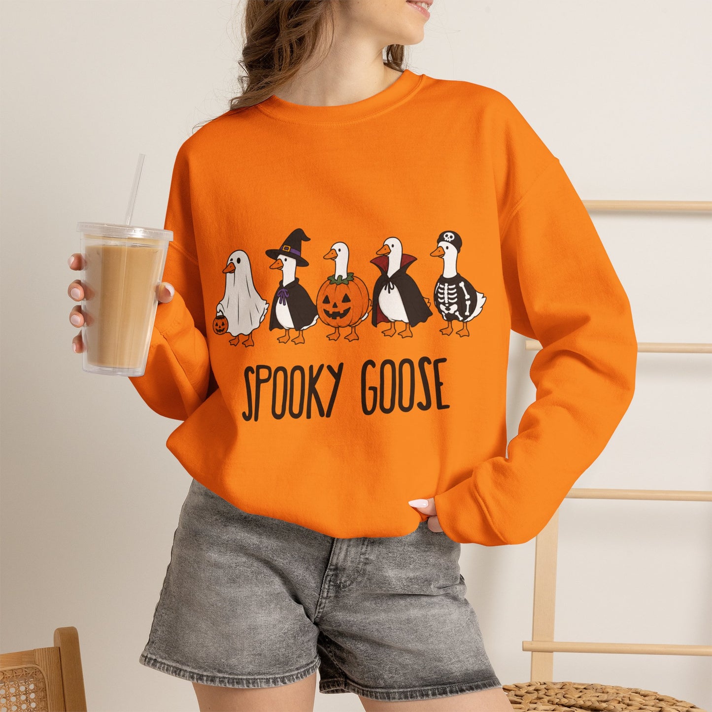 Spooky Goose Halloween Sweatshirt — Cute Goose Pumpkin & Costume Graphic