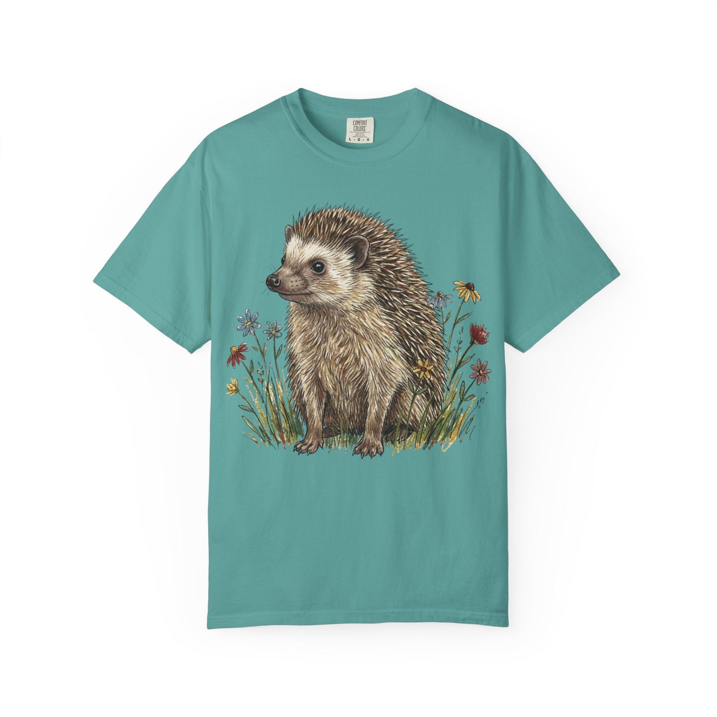 Cottagecore Hedgehog T-Shirt – Floral Woodland Animal Graphic Tee on Comfort Colors for Nature Lovers