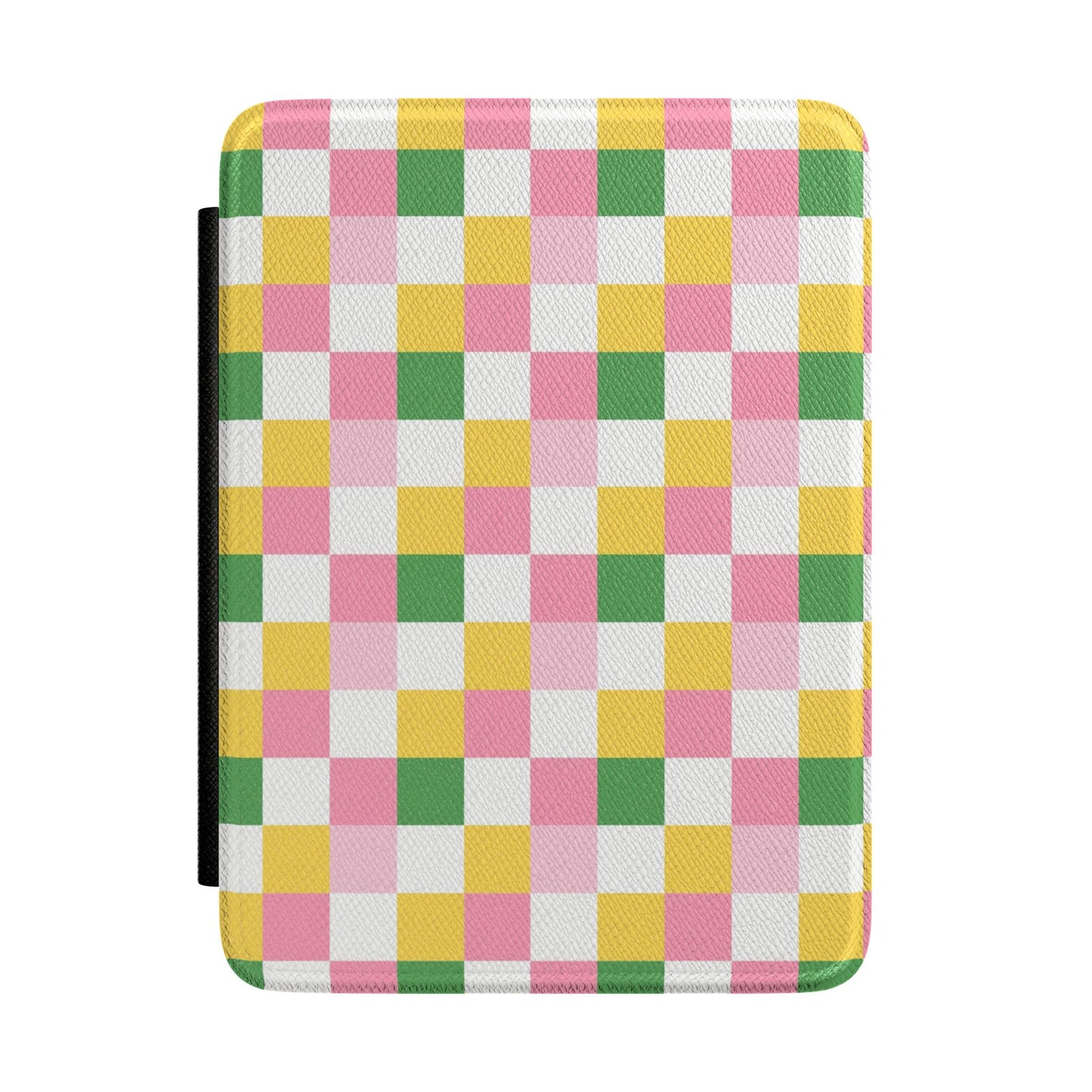 Cottagecore Checker Kindle Case – Green Pink Yellow Checkered Aesthetic E-Reader Cover for Book Lovers
