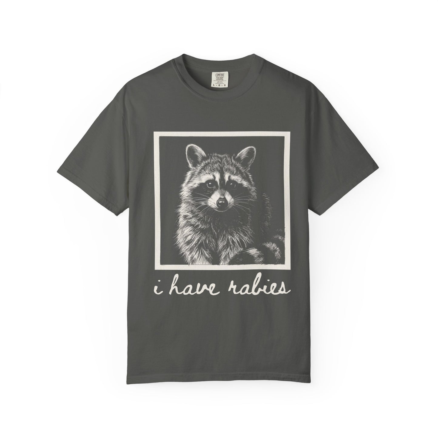 Funny Raccoon T-Shirt – “I Have Rabies” Dark Humor Cottagecore Graphic Tee on Comfort Colors