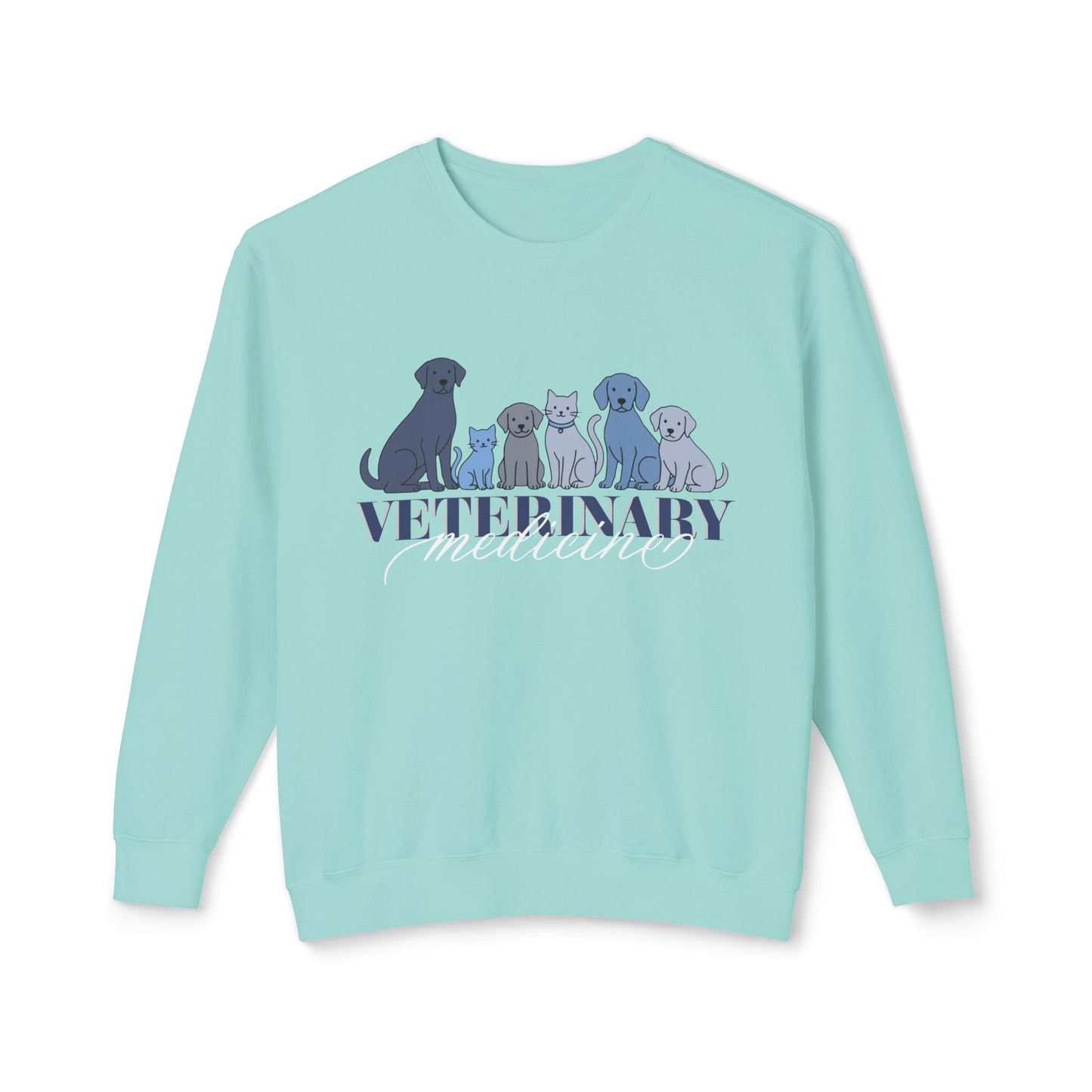 Veterinary Medicine Sweatshirt – Blue Dog & Cat Graphic on Comfort Colors for Vet Techs & Animal Lovers