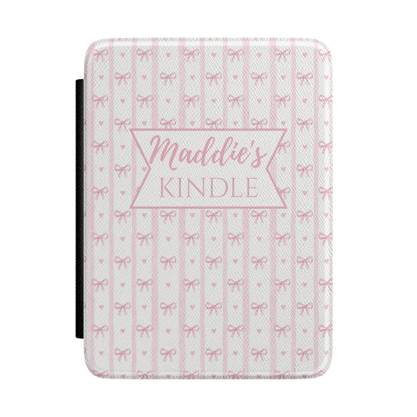 Personalized Coquette Kindle Case – Pink Bow Pattern Custom Name Aesthetic E-Reader Cover for Book Lovers