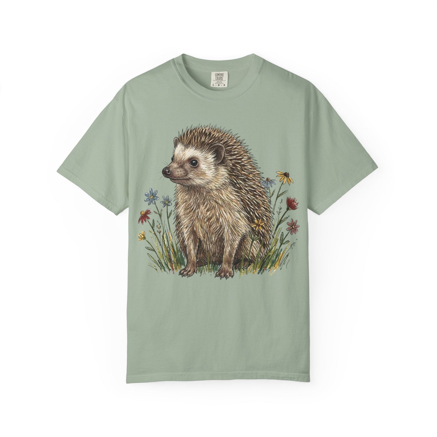 Cottagecore Hedgehog T-Shirt – Floral Woodland Animal Graphic Tee on Comfort Colors for Nature Lovers