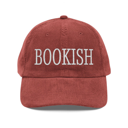 Bookish Embroidered Corduroy Cap | Vintage Rust Book Lover Hat