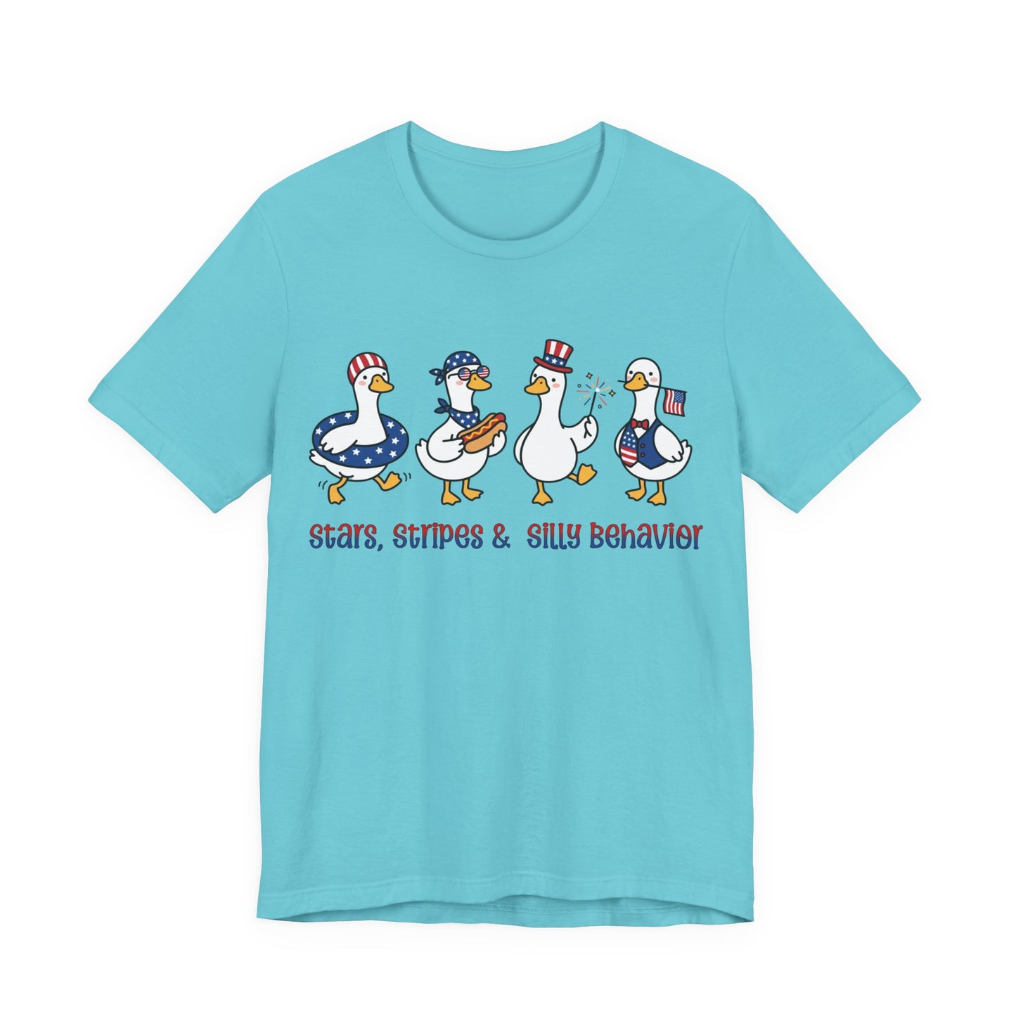 Fourth of July T-Shirt – Star Stripe “Silly Behavior” Cute Graphic Tee on Bella Canvas