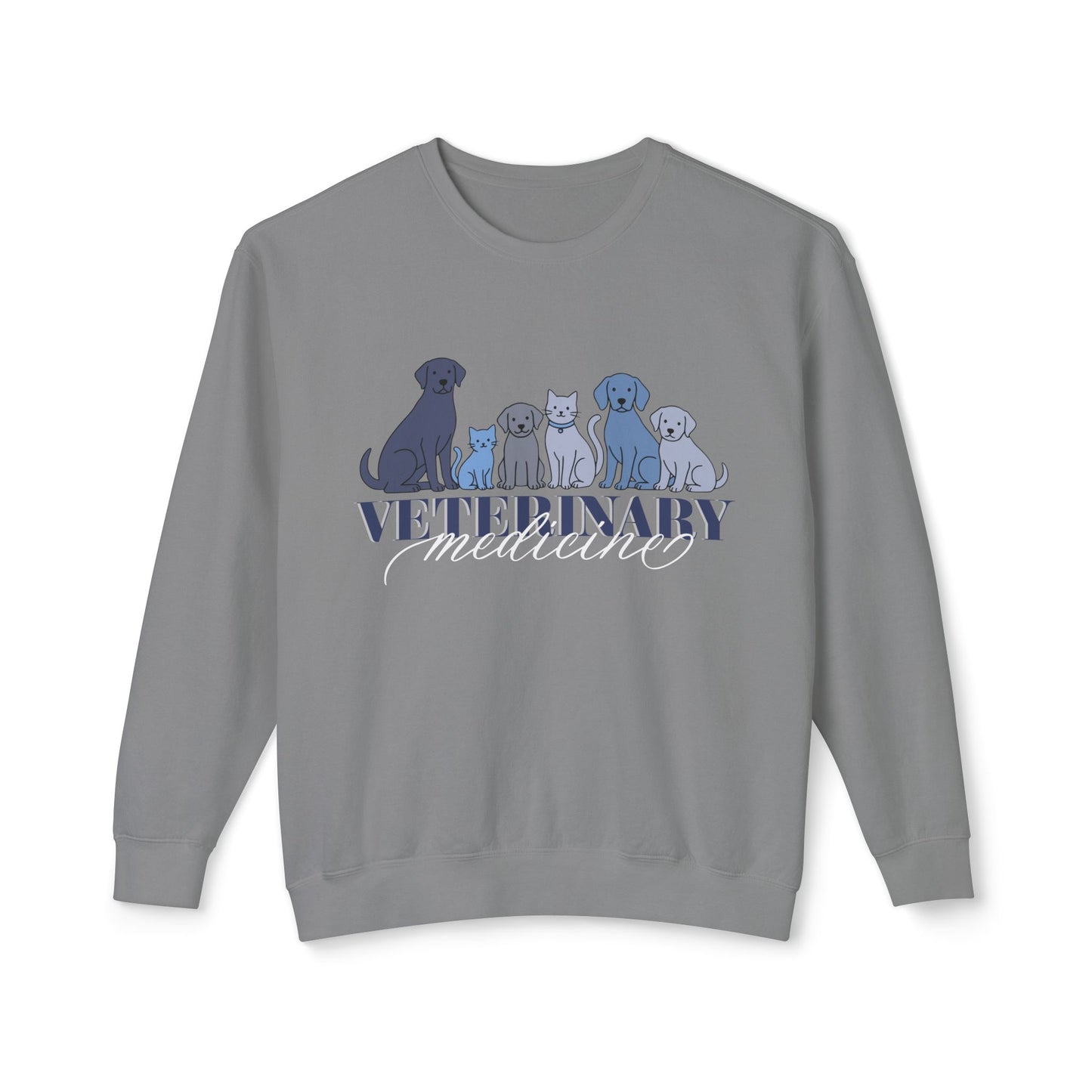 Veterinary Medicine Sweatshirt – Blue Dog & Cat Graphic on Comfort Colors for Vet Techs & Animal Lovers