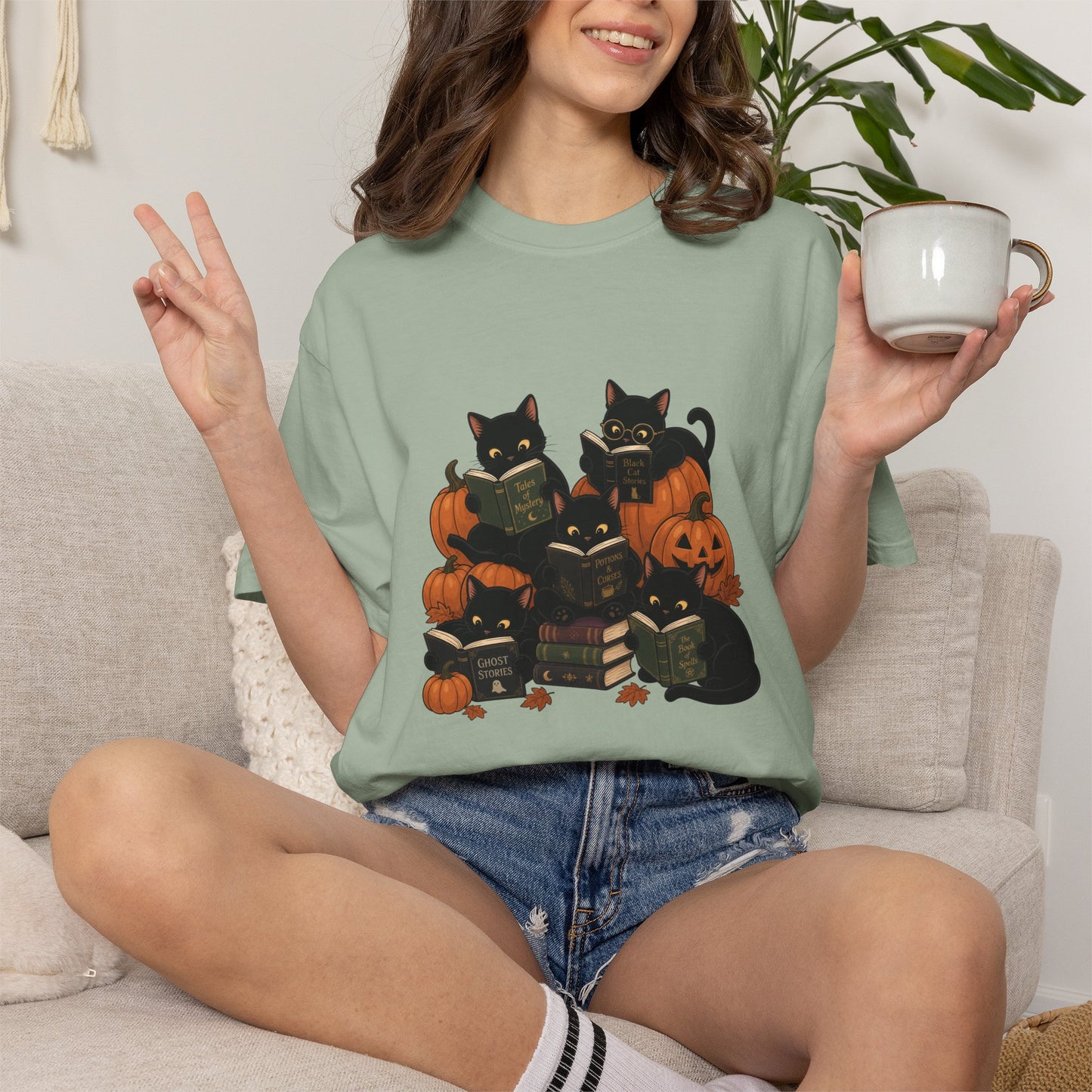 Halloween Black Cats & Pumpkins Comfort Colors T-Shirt