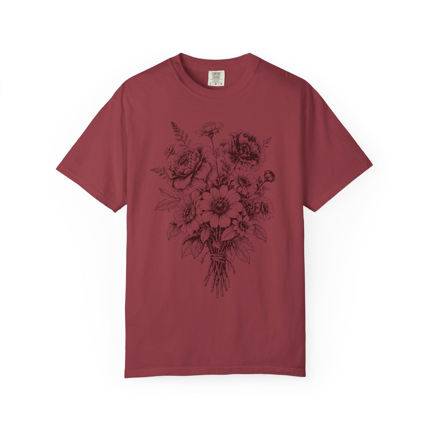 Cottagecore Bouquet T-Shirt – Linocut Vintage Floral Graphic Tee on Comfort Colors for Garden Lovers