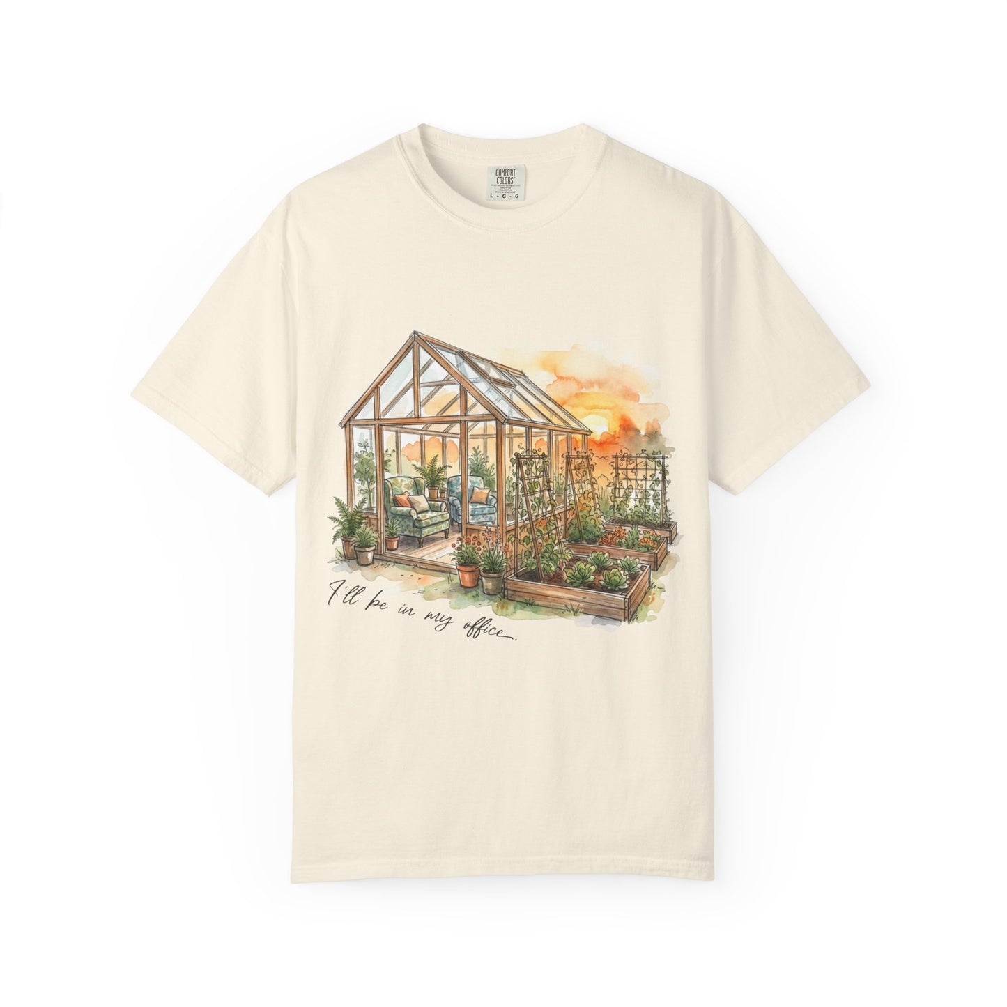 Cottagecore Garden T-Shirt – “In My Office” Greenhouse Graphic Tee on Comfort Colors for Plant Lovers
