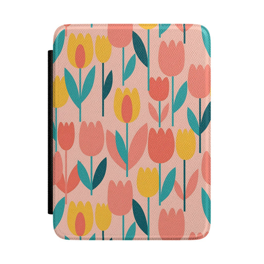 Cute Tulip Kindle Case – Pink Floral Pattern Aesthetic E-Reader Cover for Book Lovers