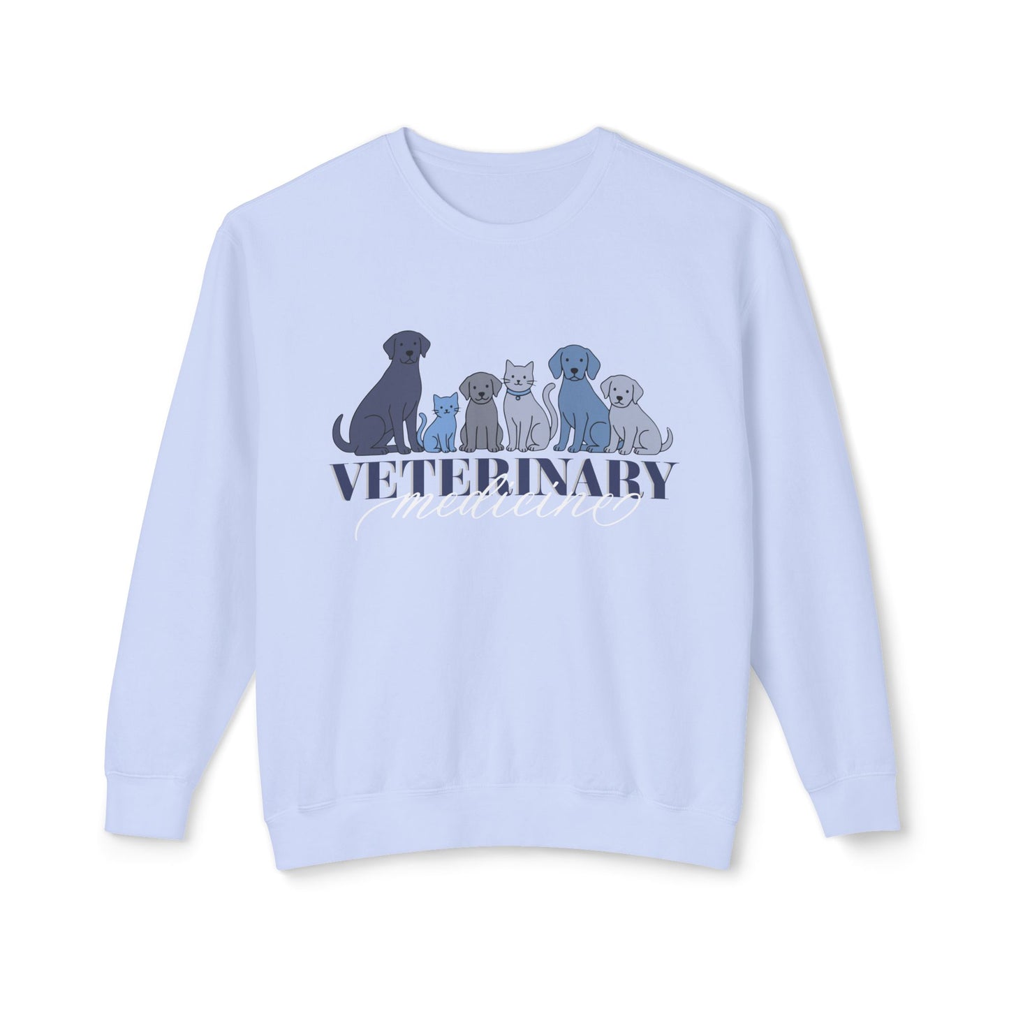 Veterinary Medicine Sweatshirt – Blue Dog & Cat Graphic on Comfort Colors for Vet Techs & Animal Lovers