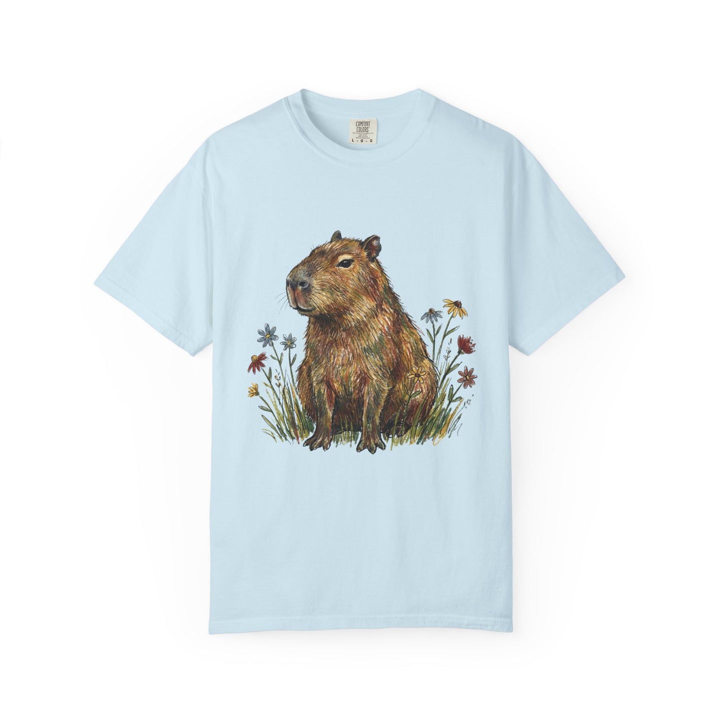 Cottagecore Capybara T-Shirt – Floral Capybara Graphic Tee on Comfort Colors for Animal & Book Lovers