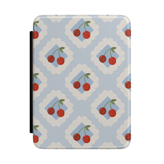 Cute Cherry Kindle Case – Blue Pattern Aesthetic E-Reader Cover for Book Lovers