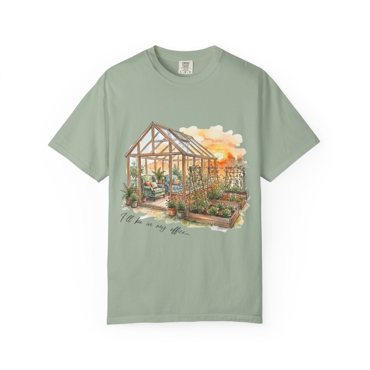 Cottagecore Garden T-Shirt – “In My Office” Greenhouse Graphic Tee on Comfort Colors for Plant Lovers