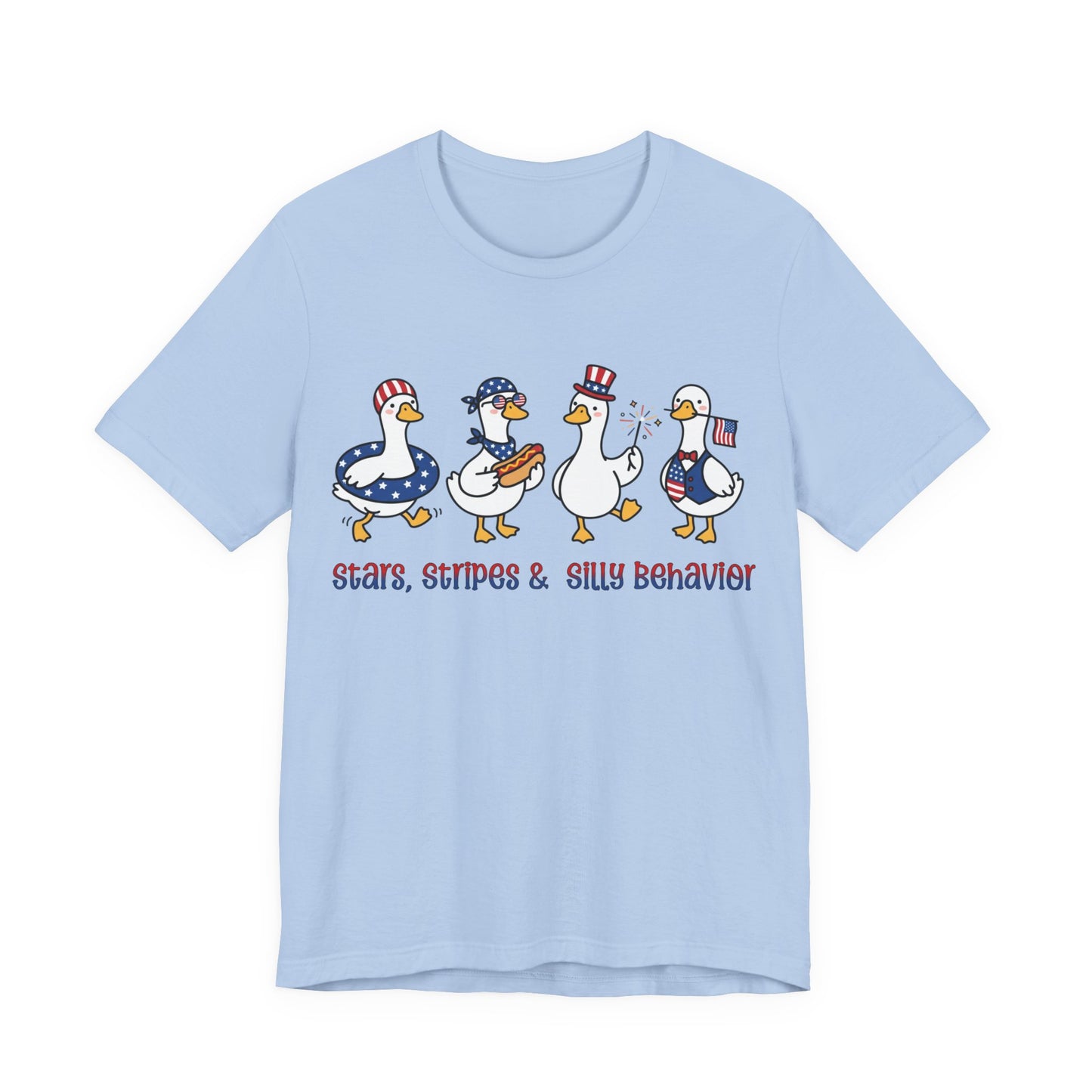 Fourth of July T-Shirt – Star Stripe “Silly Behavior” Cute Graphic Tee on Bella Canvas