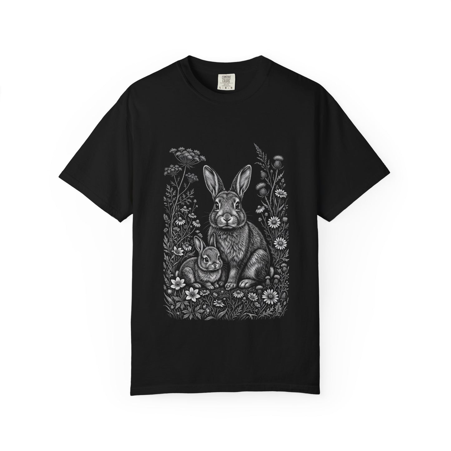 Cottagecore Bunny T-Shirt – Mama & Baby Rabbit Graphic Tee on Comfort Colors for Animal Lovers
