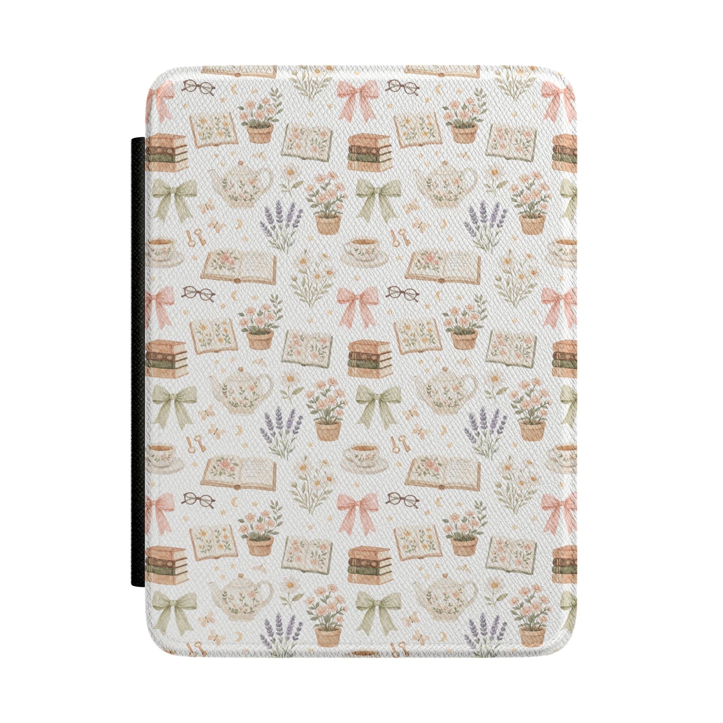Cottagecore Book Kindle Case – Pink & Brown Books and Teapots Aesthetic E-Reader Cover for Cozy Readers