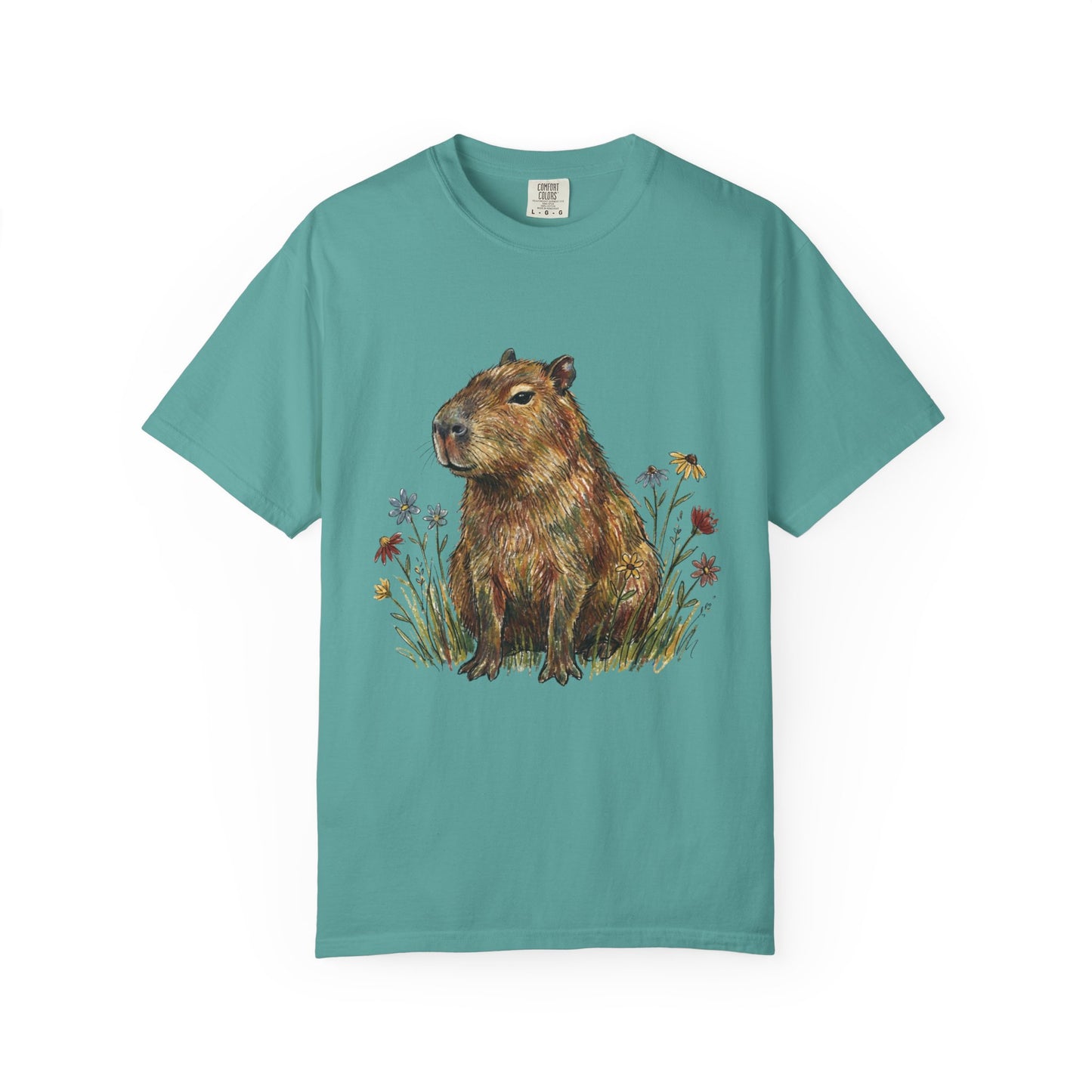 Cottagecore Capybara T-Shirt – Floral Capybara Graphic Tee on Comfort Colors for Animal & Book Lovers