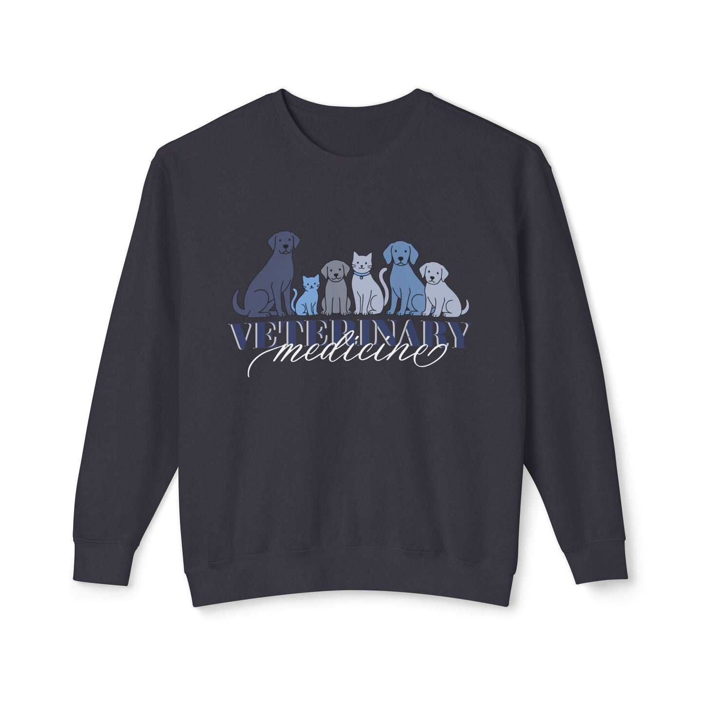Veterinary Medicine Sweatshirt – Blue Dog & Cat Graphic on Comfort Colors for Vet Techs & Animal Lovers