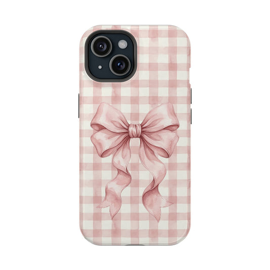 Coquette Bow Phone Case – Pink Gingham Ribbon Aesthetic Case for iPhone & Samsung Galaxy