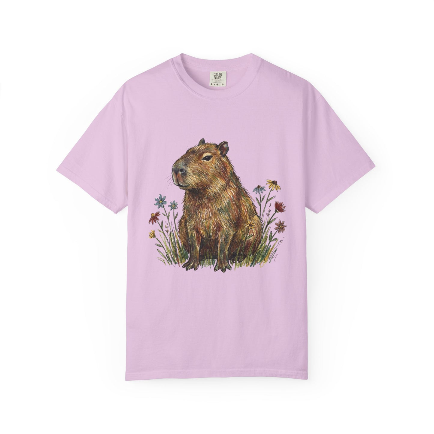 Cottagecore Capybara T-Shirt – Floral Capybara Graphic Tee on Comfort Colors for Animal & Book Lovers