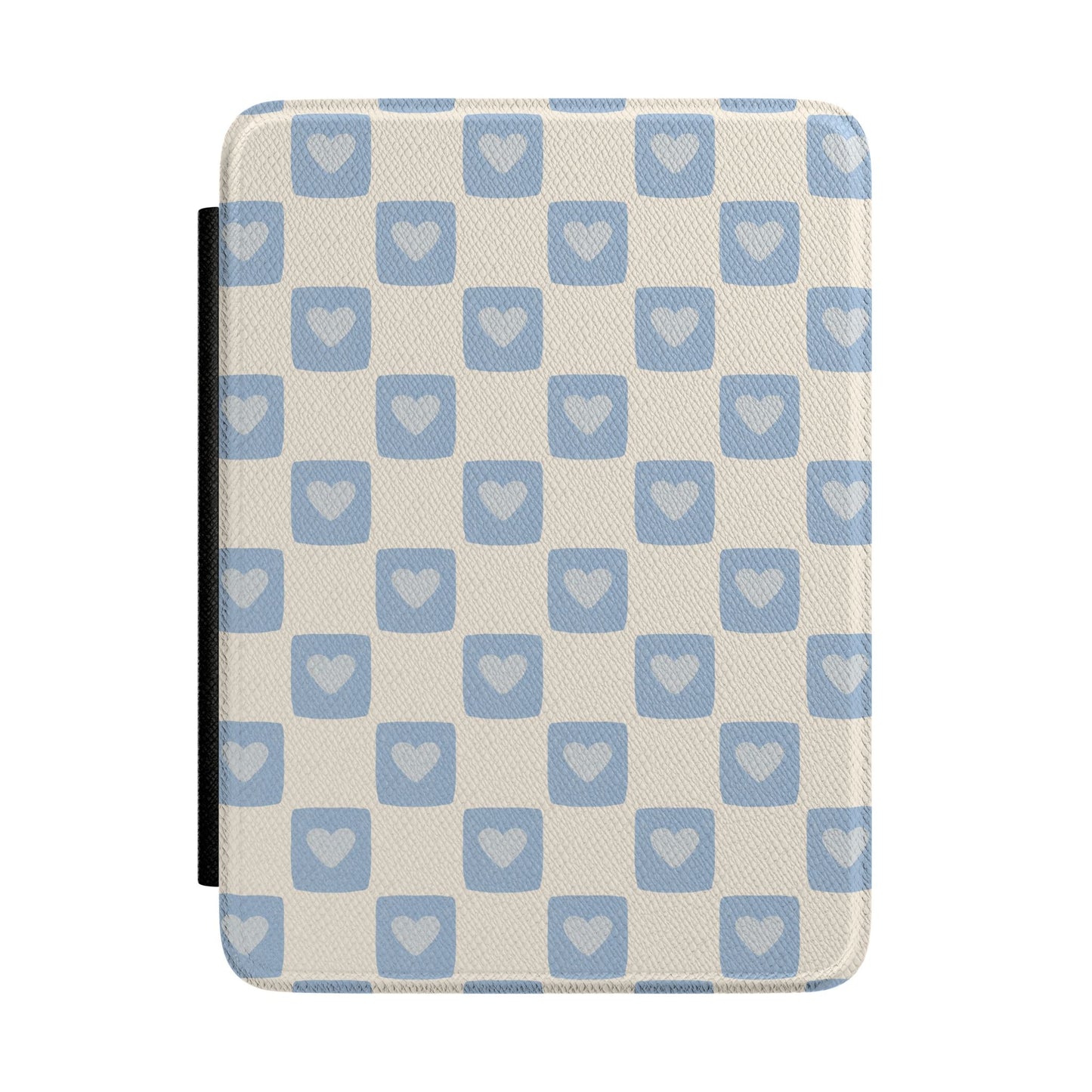 Cute Blue Checker Kindle Case – Heart Pattern Aesthetic E-Reader Cover for Book Lovers
