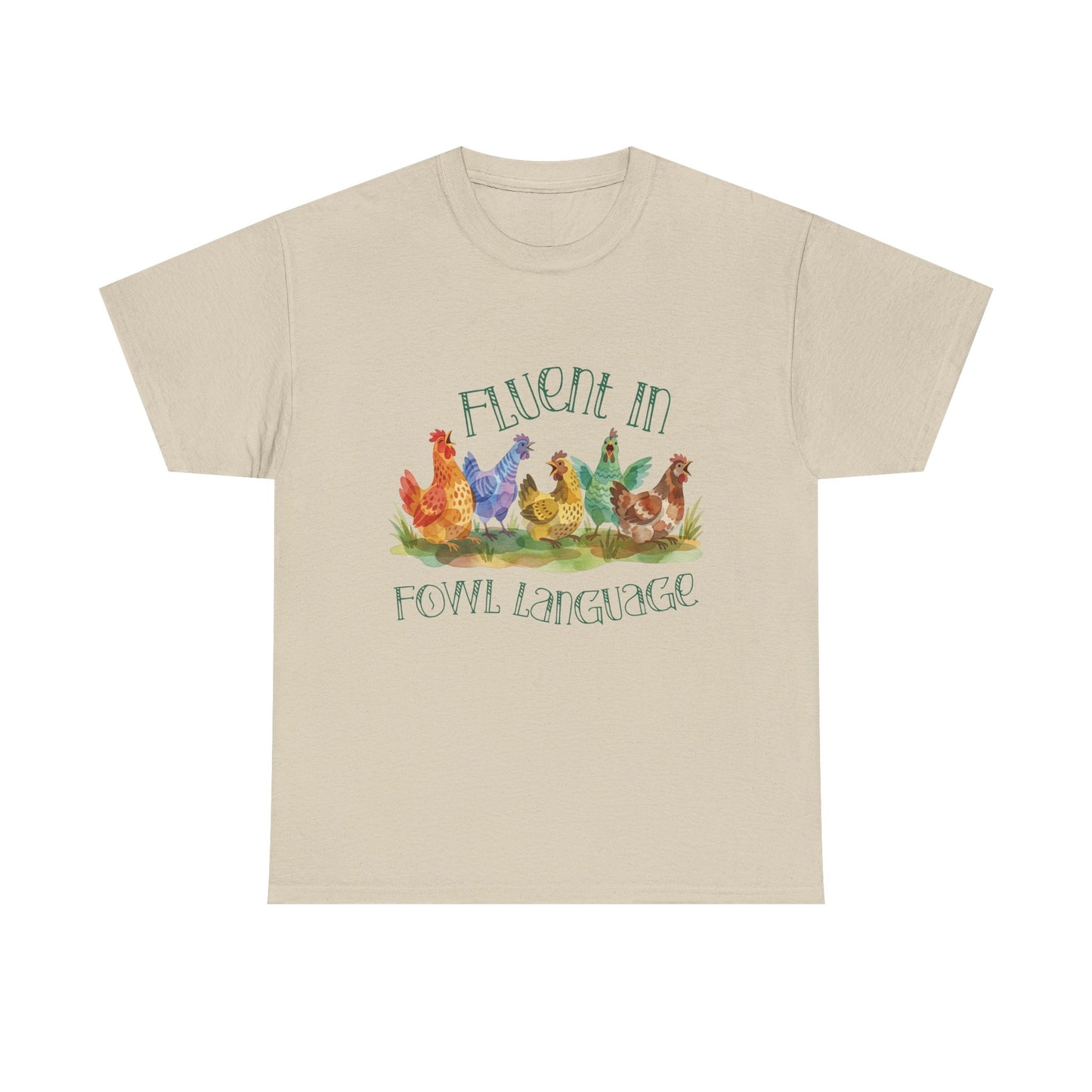 Funny Chicken T-Shirt – “Fluent in Fowl Language” Cottagecore Watercolor Hen Graphic Tee on Gildan