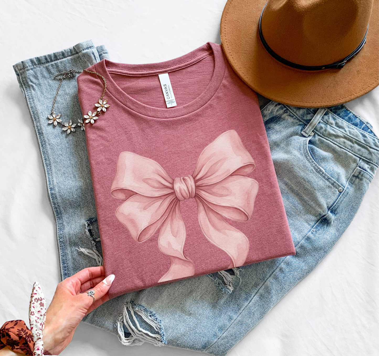Coquette Bow T-Shirt – Pink Ribbon Aesthetic Graphic Tee on Comfort Colors for Cute Style Lovers