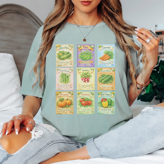 Cottagecore Seed Packet T-Shirt – Vintage Garden Graphic Tee on Comfort Colors Tee for Gardeners