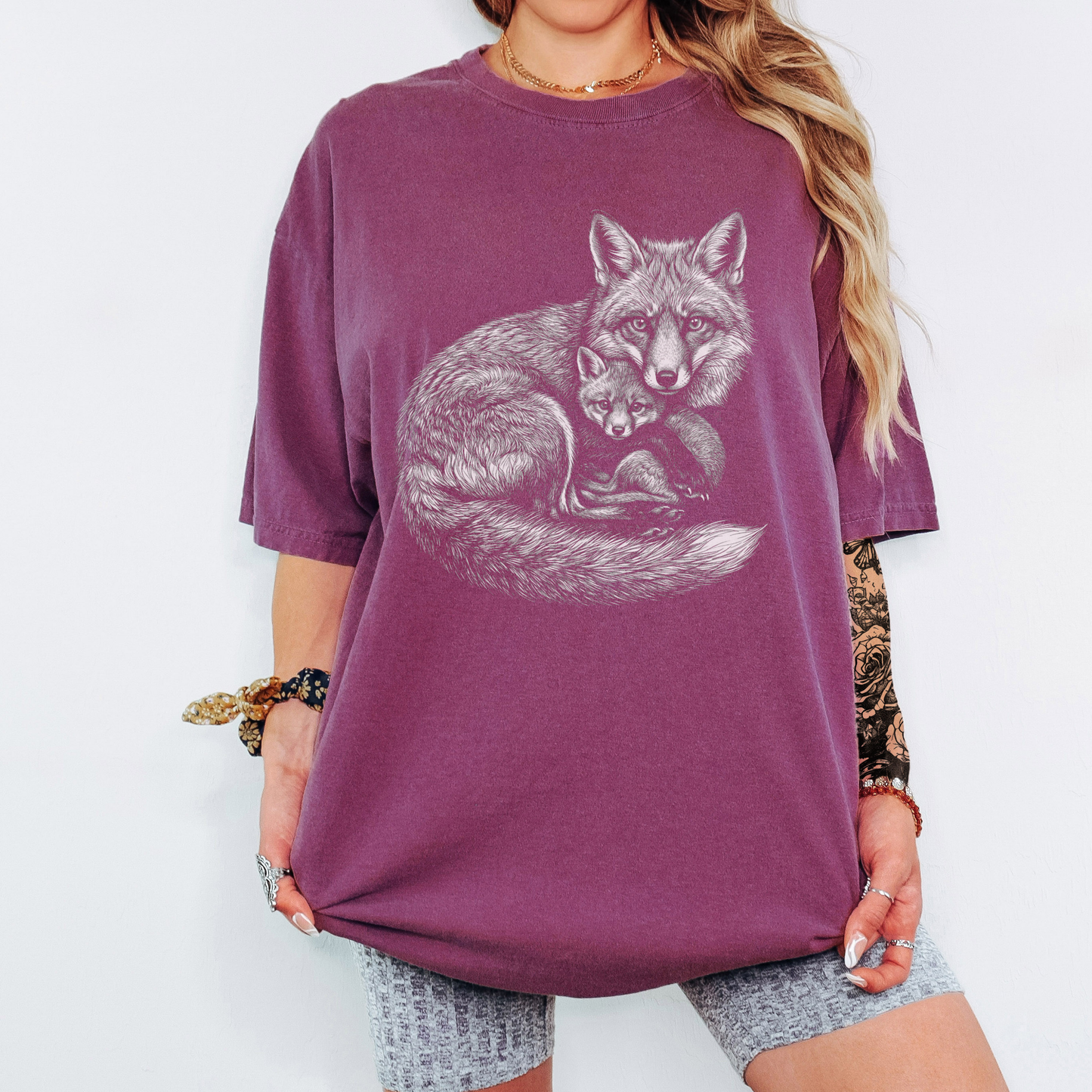 Whimsical Fox T-Shirt – Cottagecore Mama & Baby Fox Graphic Tee on Comfort Colors for Nature Lovers