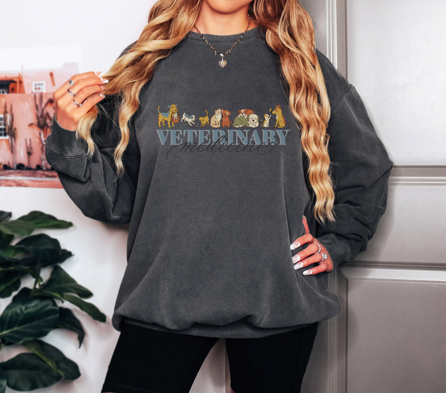 Veterinary Medicine Sweatshirt – Dog & Cat Graphic Crewneck on Comfort Colors for Vet Techs
