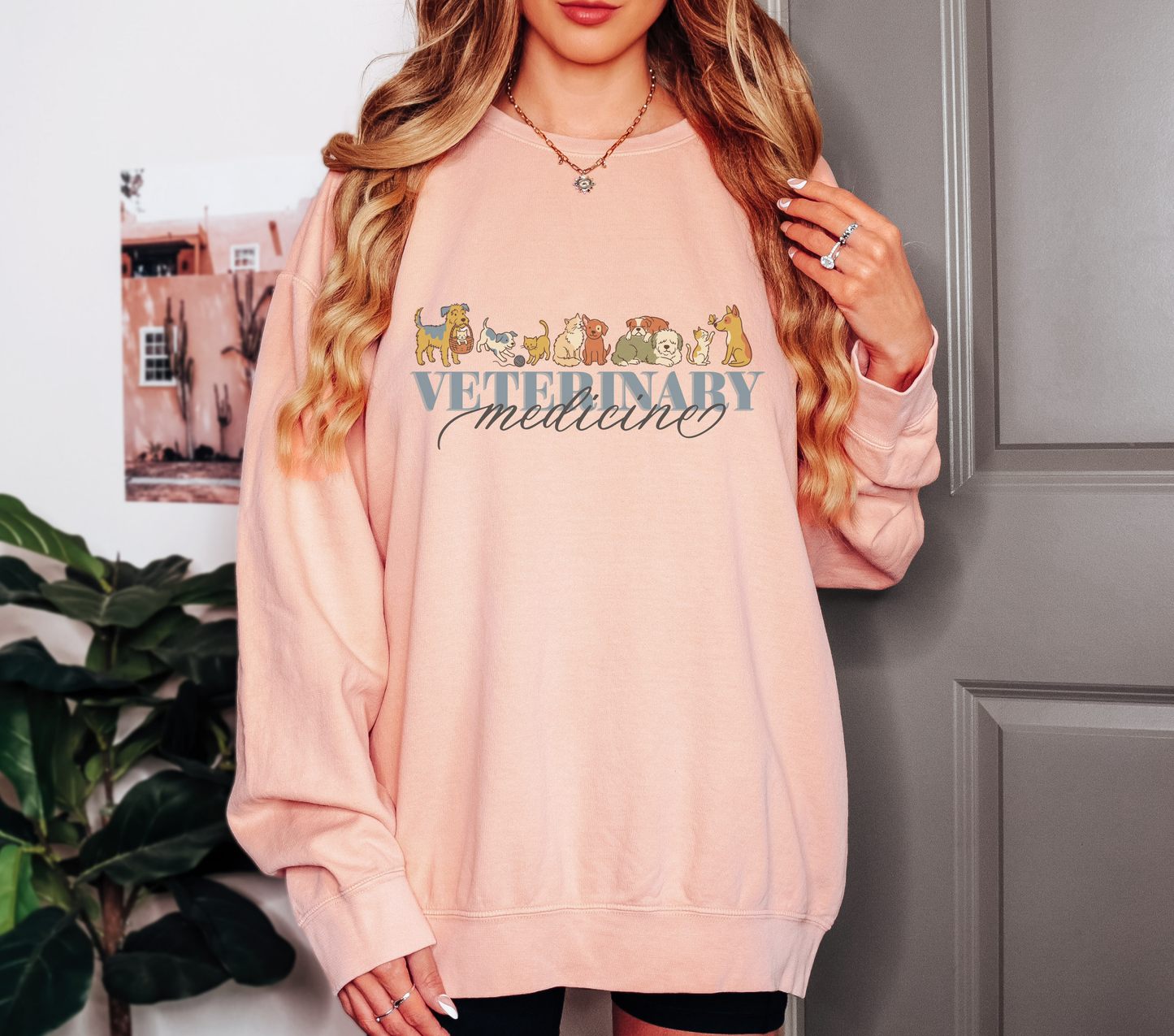 Veterinary Medicine Sweatshirt – Dog & Cat Graphic Crewneck on Comfort Colors for Vet Techs