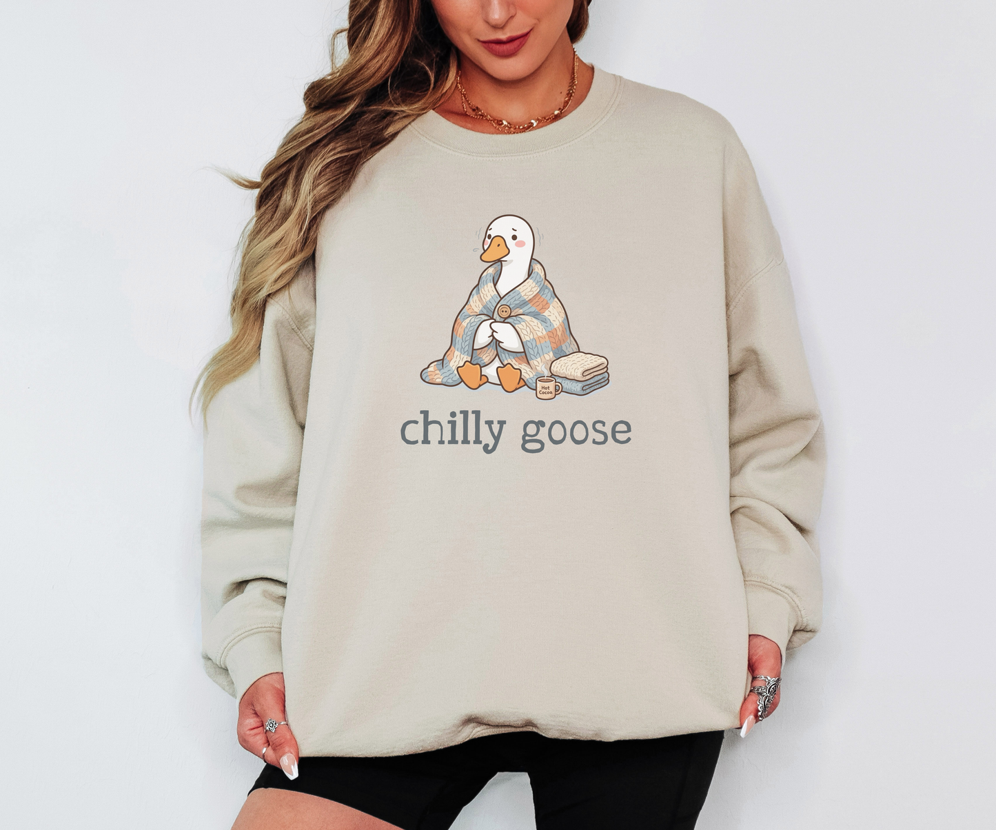 Funny Goose Sweatshirt – “Chilly Goose” Cottagecore Graphic Crewneck on Gildan