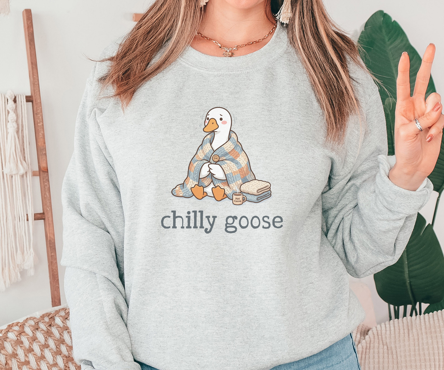 Funny Goose Sweatshirt – “Chilly Goose” Cottagecore Graphic Crewneck on Gildan