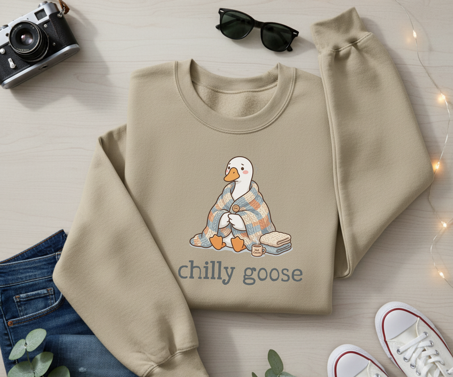Funny Goose Sweatshirt – “Chilly Goose” Cottagecore Graphic Crewneck on Gildan