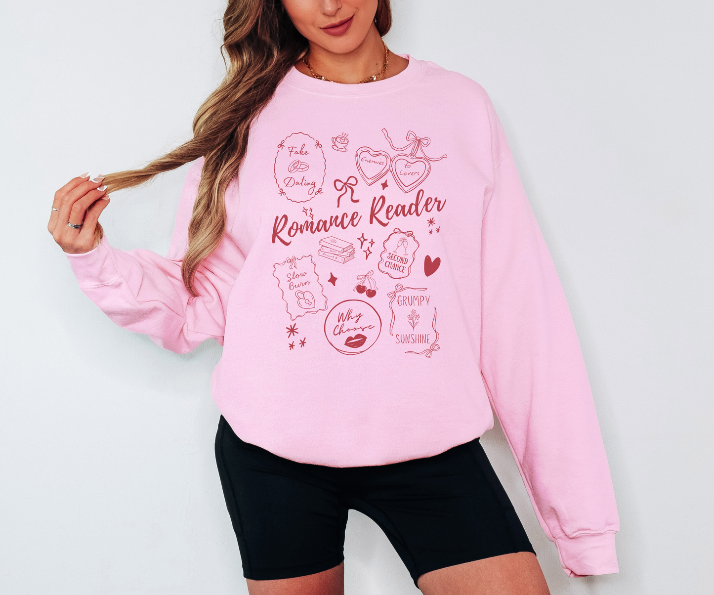 Romance Reader Sweatshirt – Coquette Bookish Graphic Crewneck on Gildan for Book Lovers