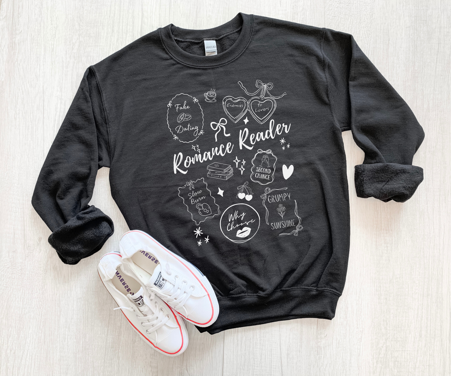 Romance Reader Sweatshirt – Coquette Bookish Graphic Crewneck on Gildan for Book Lovers