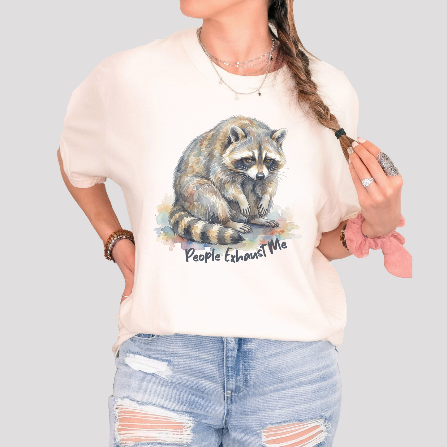 Funny Raccoon T-Shirt – “People Exhaust Me” Cottagecore Graphic Tee on Comfort Colors