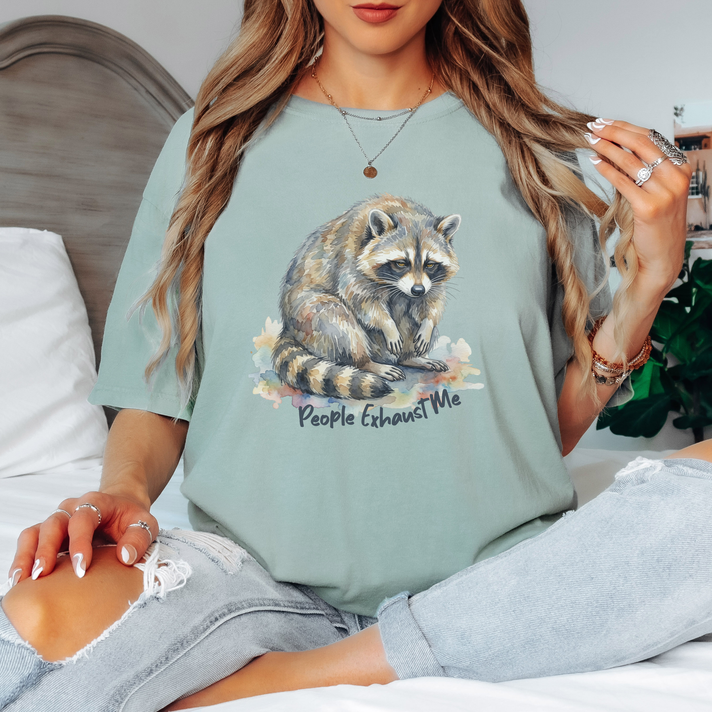 Funny Raccoon T-Shirt – “People Exhaust Me” Cottagecore Graphic Tee on Comfort Colors