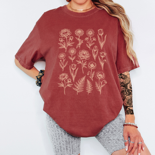 Cottagecore Botanical T-Shirt – Vintage Yellow Floral Graphic Tee on Comfort Colors for Garden Lovers