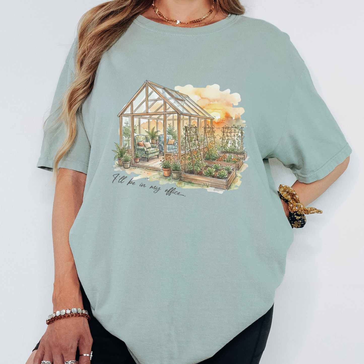 Cottagecore Garden T-Shirt – “In My Office” Greenhouse Graphic Tee on Comfort Colors for Plant Lovers
