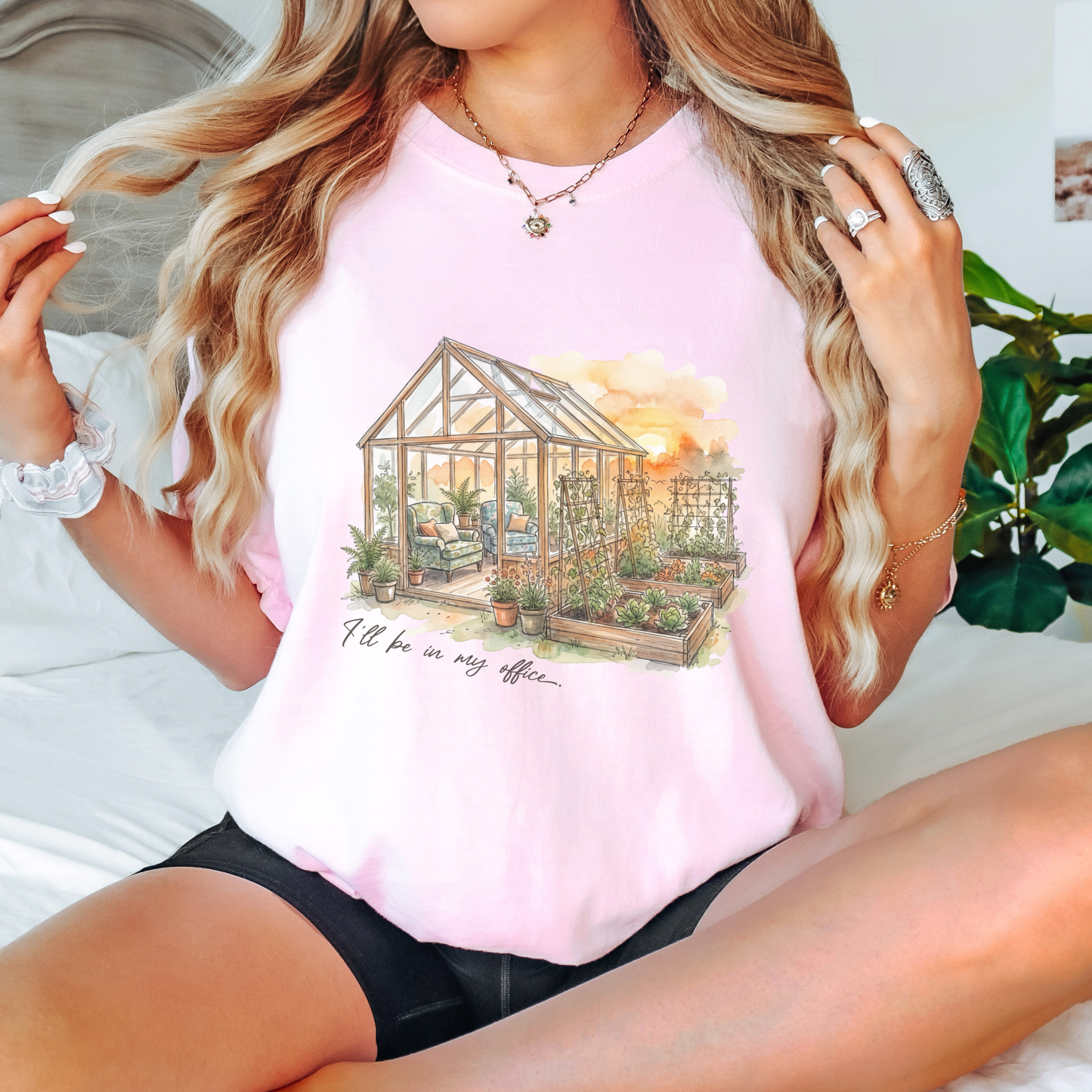 Cottagecore Garden T-Shirt – “In My Office” Greenhouse Graphic Tee on Comfort Colors for Plant Lovers