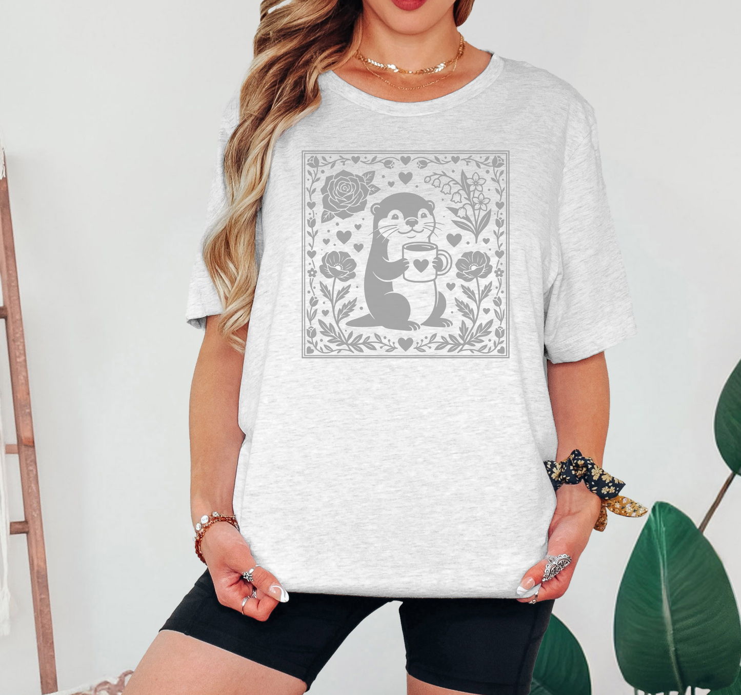 Cute Otter with Coffee Shirt | Coffee Lover Shirt, Cozy Animal Shirt, Otter Lover Gift, Cottagecore Animal Tee